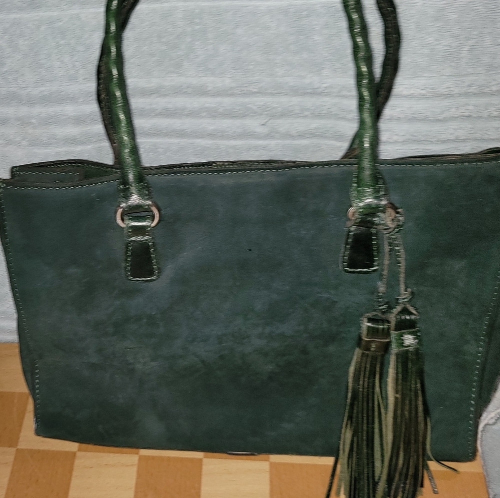 Green Suede Tote Bag with Tassel